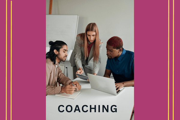 COACHING blog post image with female coaching businessmen