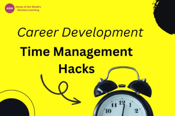 Career Development Time Management Hacks blog post image with clock on yellow background