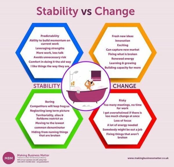 Infographic showing stability versus change