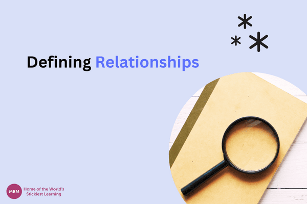 Defining relationships next to a dictionary and magnifying glass
