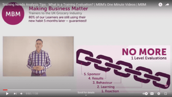 Links to YouTube video on evaluate training by MBM with Darren A Smith