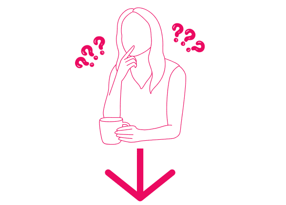 Cartoon woman outline thinking above pink arrow