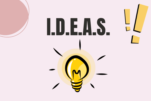 Yellow lightbulb illustration with the acronym ideas above