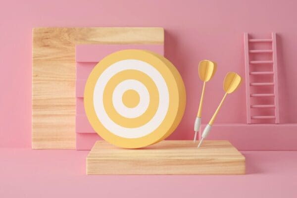 3D Target and darts with pink and yellow colour theme
