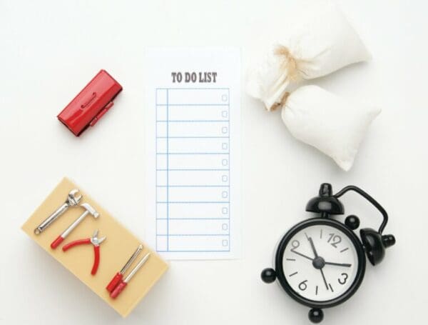 To do list next to alarm clock for time management hack to get more done