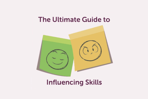 MBM graphic for influencing skills ultimate guide with happy and mad emojis sticky note