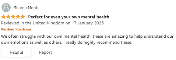 Amazon five stars review for Mental Health Coaching cards from MBM