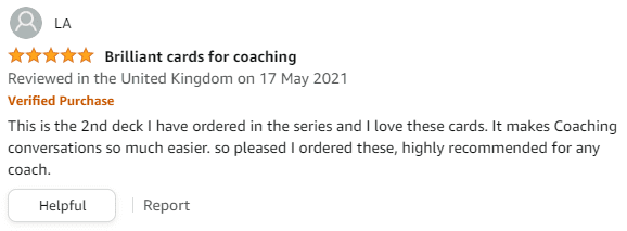 Amazon five stars review for Coaching cards from MBM
