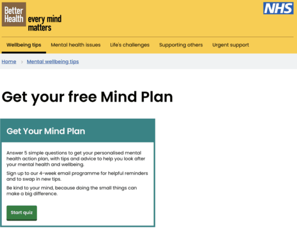 Screenshot of Mind Map application from NHS website
