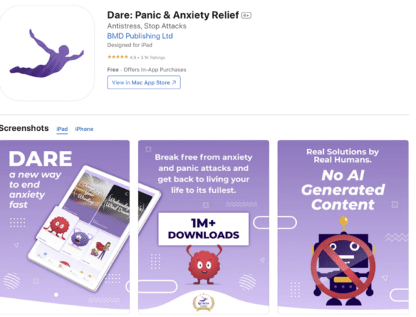 Screenshot of the Dare mental health app description page