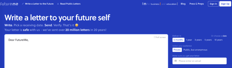 Futureme screenshot to write yourself a letter