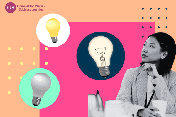 Woman thinking of negotiation styles with lightbulbs