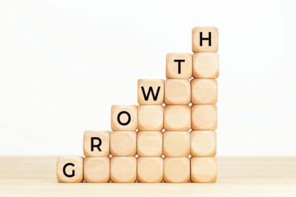 Growth spelled with wooden blocks