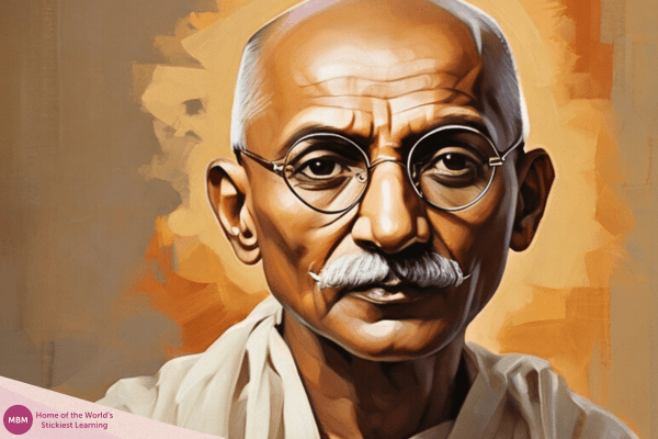 Headshot illustration of Mahatma Gandhi