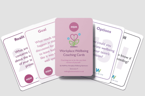 Workplace wellbeing coaching cards fanned out