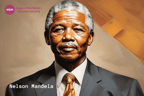 Nelson Mandela portrait in grey tux