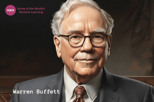 Warren Buffett portrait in grey tux and brown tie