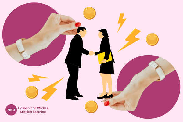 Two hands holding a man and woman negotiation icon with coins
