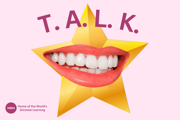 Talk above a mouth with a star in the background