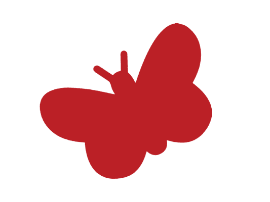 Solid red butterfly icon with white background.