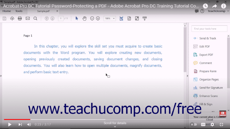 Links to YouTube video about Acrobat Pro DC Tutorial Password-Protecting a PDF