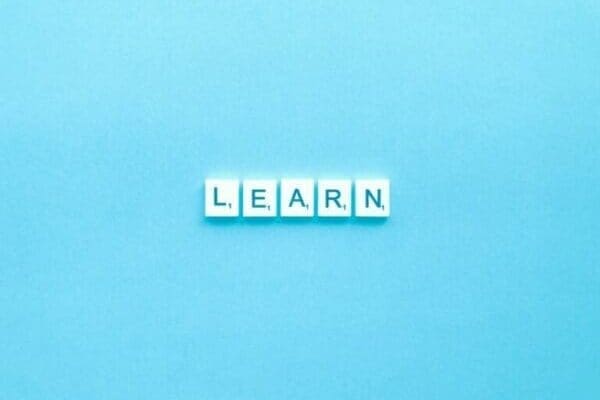 learn on blue background