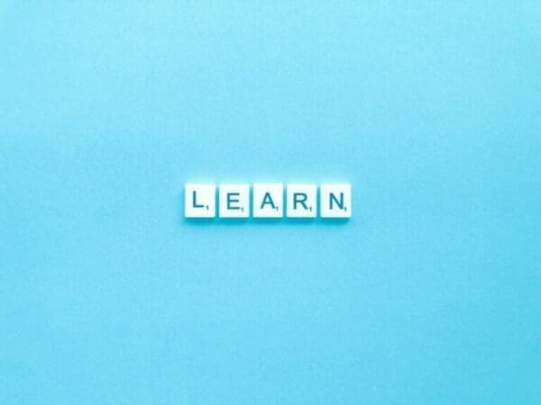 learn on blue background